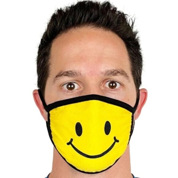 Tipsy Elves Yellow Smiley Cloth Face Mask, NWT - Picture 1 of 3